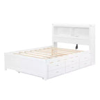 Letto a piattaforma intera in legno Whisen con letto estraibile, cassetti e prese USB