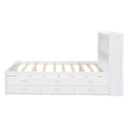Letto a piattaforma intera in legno Whisen con letto estraibile, cassetti e prese USB