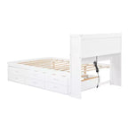 Letto a piattaforma intera in legno Whisen con letto estraibile, cassetti e prese USB
