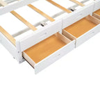 Letto a piattaforma intera in legno Whisen con letto estraibile, cassetti e prese USB