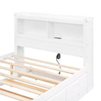 Letto a piattaforma intera in legno Whisen con letto estraibile, cassetti e prese USB