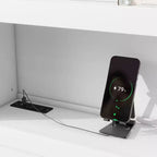 Letto a piattaforma intera in legno Whisen con letto estraibile, cassetti e prese USB