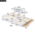 Letto a piattaforma intera in legno Whisen con letto estraibile, cassetti e prese USB