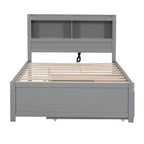 Letto a piattaforma intera in legno Whisen con letto estraibile, cassetti e prese USB
