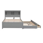 Letto a piattaforma intera in legno Whisen con letto estraibile, cassetti e prese USB
