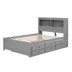 Letto a piattaforma intera in legno Whisen con letto estraibile, cassetti e prese USB