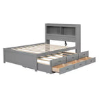 Letto a piattaforma intera in legno Whisen con letto estraibile, cassetti e prese USB