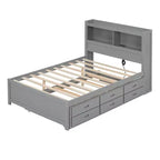 Letto a piattaforma intera in legno Whisen con letto estraibile, cassetti e prese USB