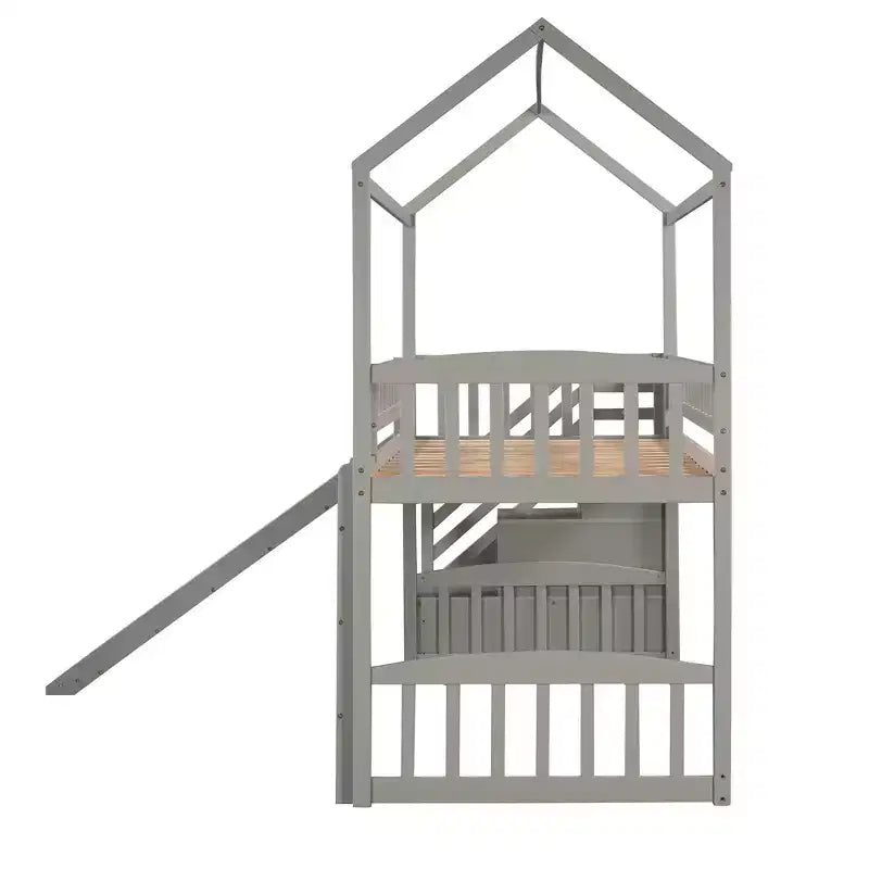Whisen 94.20''L  93.30''W Twin Size Wood Loft Bed House Bed with Two Drawers and Slide