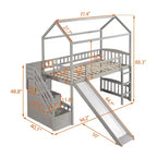 Whisen 94.20''L  93.30''W Twin Size Wood Loft Bed House Bed with Two Drawers and Slide