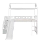 Whisen 94.20''L  93.30''W Twin Size Wood Loft Bed House Bed with Two Drawers and Slide