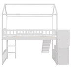 Whisen 94.20''L  93.30''W Twin Size Wood Loft Bed House Bed with Two Drawers and Slide