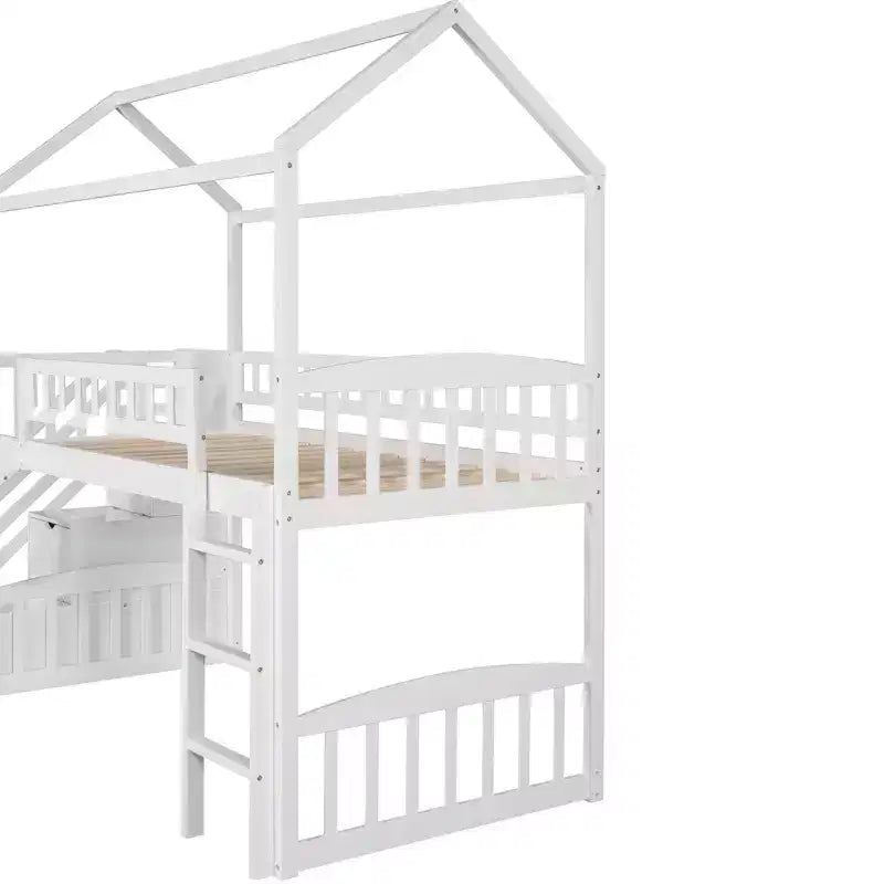 Whisen 94.20''L  93.30''W Twin Size Wood Loft Bed House Bed with Two Drawers and Slide