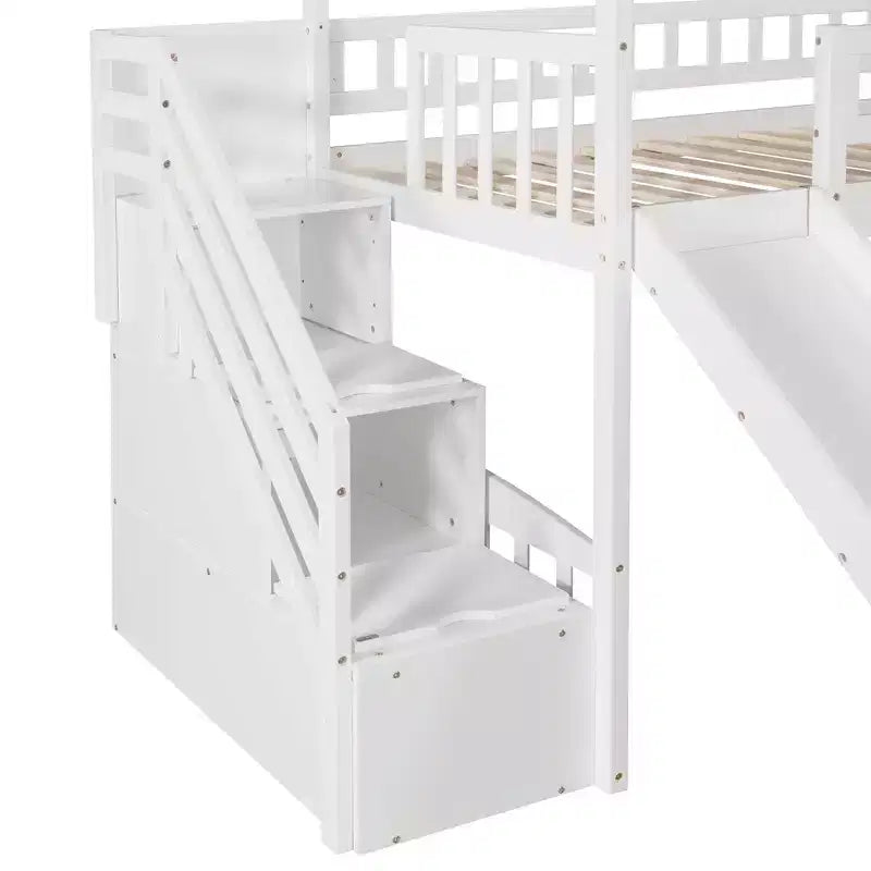 Whisen 94.20''L  93.30''W Twin Size Wood Loft Bed House Bed with Two Drawers and Slide