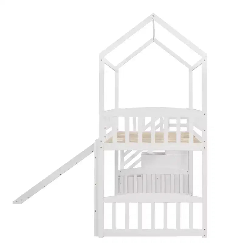Whisen 94.20''L  93.30''W Twin Size Wood Loft Bed House Bed with Two Drawers and Slide