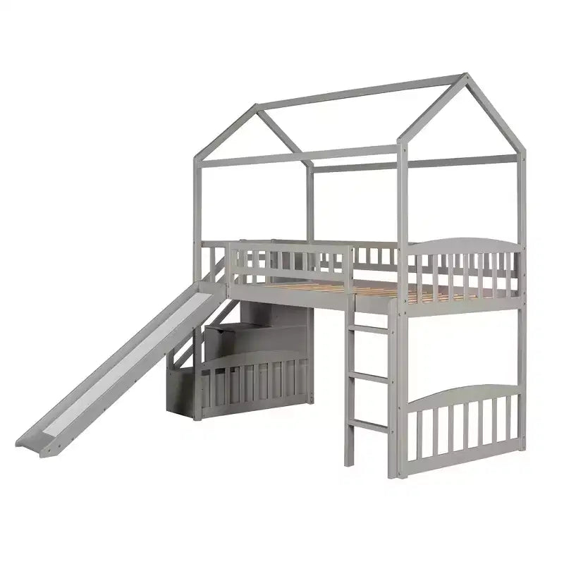Whisen 94.20''L  93.30''W Twin Size Wood Loft Bed House Bed with Two Drawers and Slide