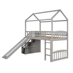 Whisen 94.20''L  93.30''W Twin Size Wood Loft Bed House Bed with Two Drawers and Slide