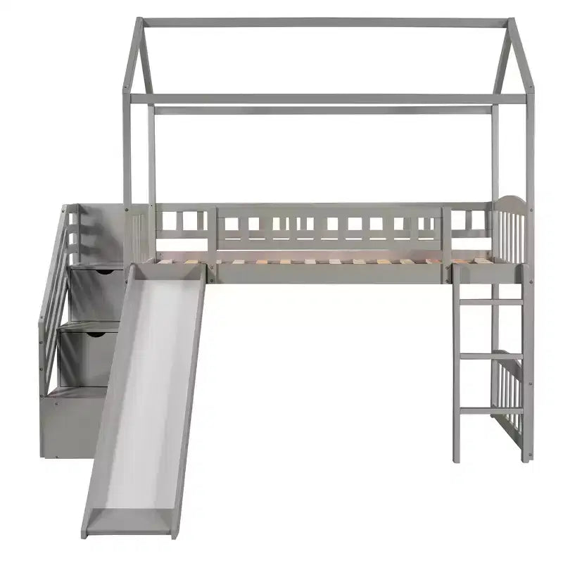 Whisen 94.20''L  93.30''W Twin Size Wood Loft Bed House Bed with Two Drawers and Slide