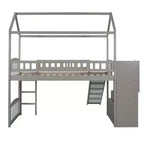 Whisen 94.20''L  93.30''W Twin Size Wood Loft Bed House Bed with Two Drawers and Slide