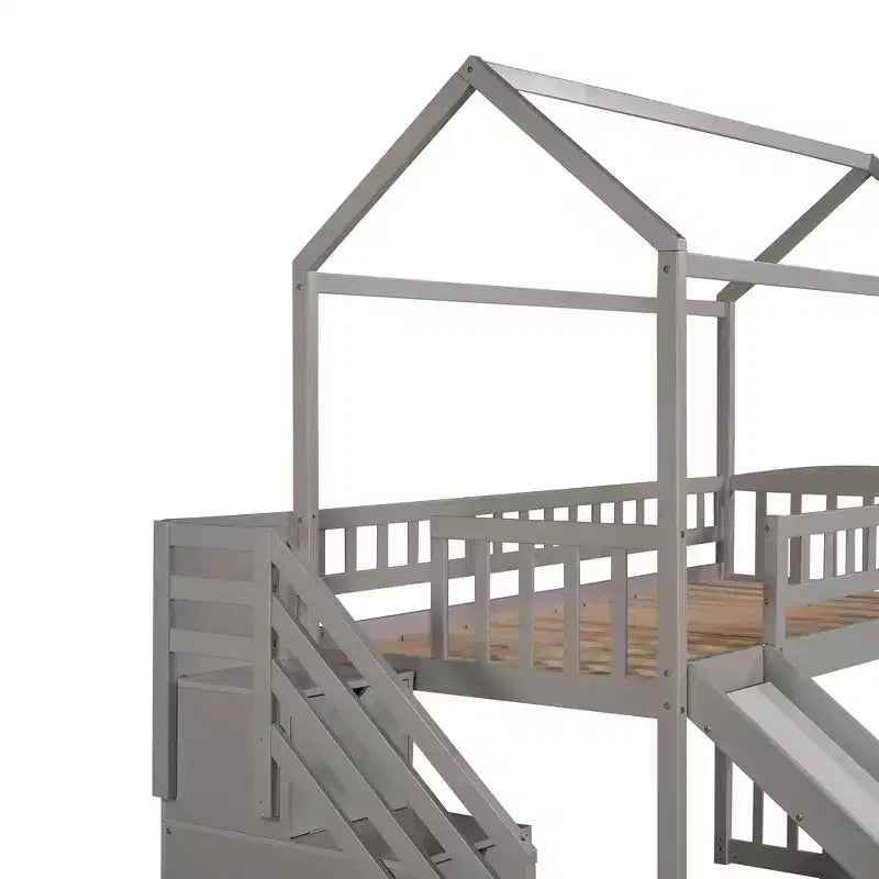 Whisen 94.20''L  93.30''W Twin Size Wood Loft Bed House Bed with Two Drawers and Slide