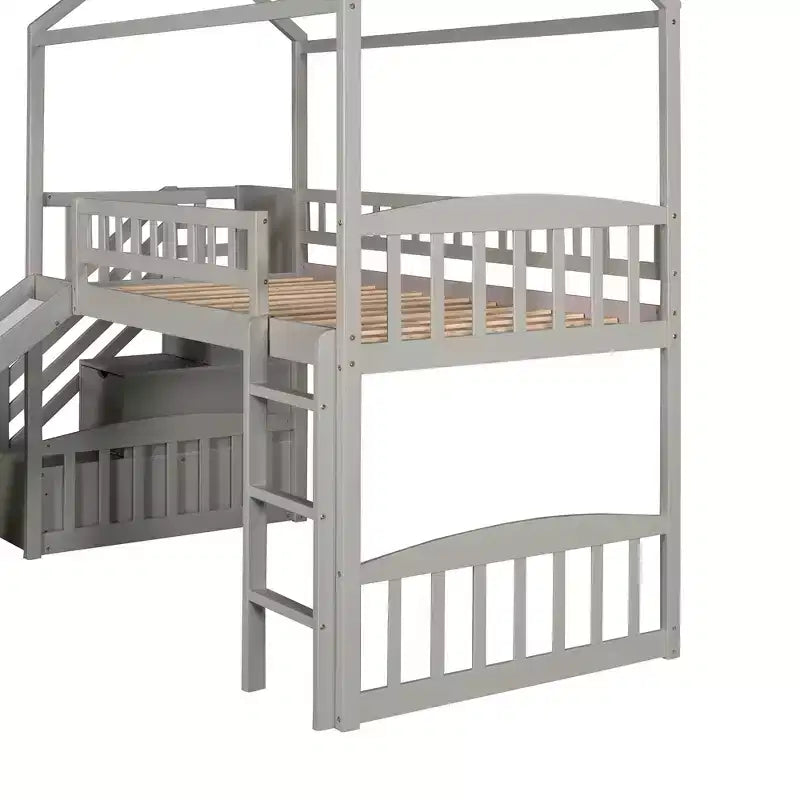 Whisen 94.20''L  93.30''W Twin Size Wood Loft Bed House Bed with Two Drawers and Slide