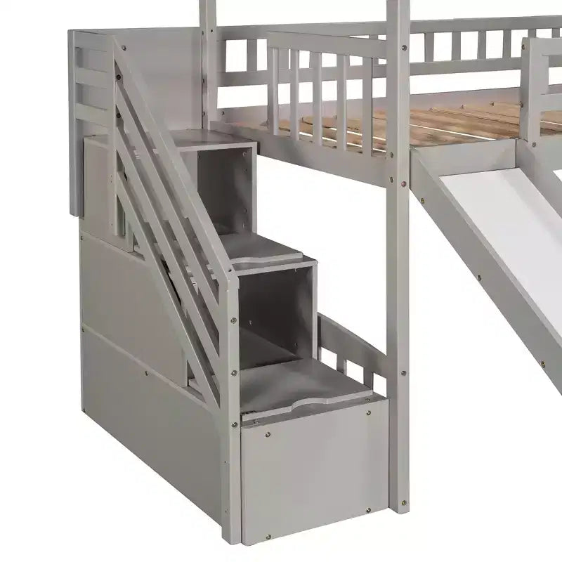 Whisen 94.20''L  93.30''W Twin Size Wood Loft Bed House Bed with Two Drawers and Slide