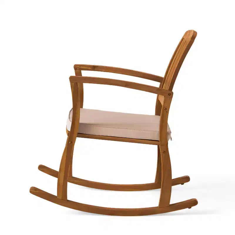 GDFStudio Irvin Outdoor Acacia Wood Rocking Chairs with Cushion, Teak/Cream