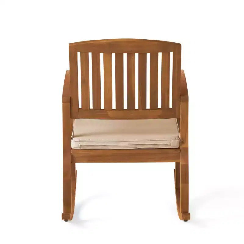 GDFStudio Irvin Outdoor Acacia Wood Rocking Chairs with Cushion, Teak/Cream
