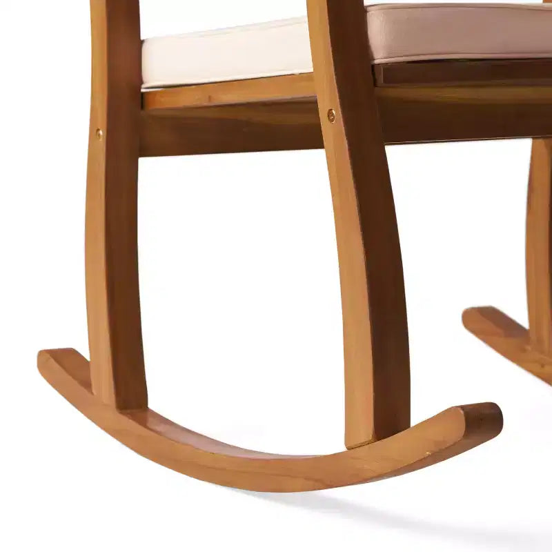 GDFStudio Irvin Outdoor Acacia Wood Rocking Chairs with Cushion, Teak/Cream