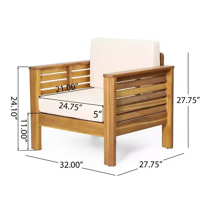 GDFStudio Rabun Outdoor Acacia Wood Club Chairs with Cushions