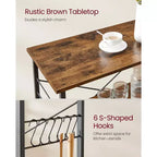 Rustic Brown & Black Industrial - Style Kitchen Cart on Wheels - 3 - Shelf Serving Cart with 6 Hooks. Ideal for Microwave, Mini Oven, Toaster