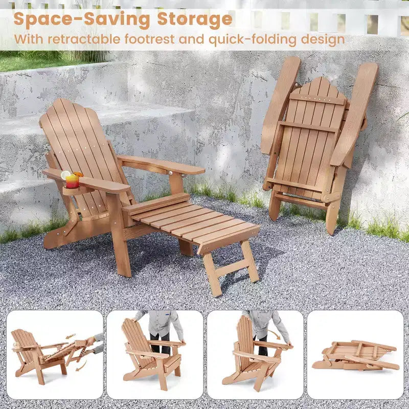 Costway Patio Adirondack Chair All-Weather HIPS Lounge Chair with Retractable Footrest Black/Brown/Gray/Navy