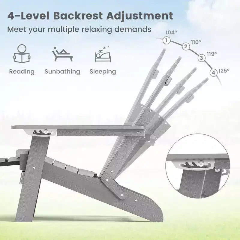Costway Patio Adirondack Chair All-Weather HIPS Lounge Chair with Retractable Footrest Black/Brown/Gray/Navy