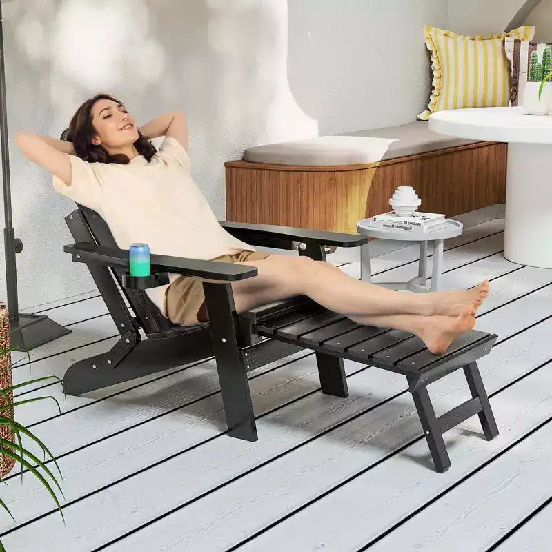 Costway Patio Adirondack Chair All-Weather HIPS Lounge Chair with Retractable Footrest Black/Brown/Gray/Navy