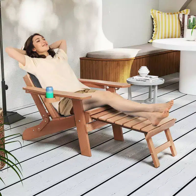 Sedia a sdraio Costway da patio Adirondack, per tutte le stagioni, in HIPS, con poggiapiedi a scomparsa, nera/marrone/grigia/blu navy