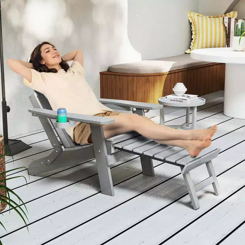 Sedia a sdraio Costway da patio Adirondack, per tutte le stagioni, in HIPS, con poggiapiedi a scomparsa, nera/marrone/grigia/blu navy
