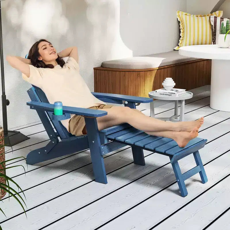 Sedia a sdraio Costway da patio Adirondack, per tutte le stagioni, in HIPS, con poggiapiedi a scomparsa, nera/marrone/grigia/blu navy