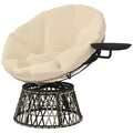 Outsunny 39 Outdoor Papasan Chair with Side Tray, 360 Swivel Overstuffed Circle Chair with Thickened Cushion, Steel Frame for Indoor, Patio, Beige