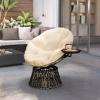 Outsunny Papasan - Sedia da esterno da 99 cm con vassoio laterale, sedia circolare imbottita girevole a 360° con cuscino spesso, struttura in acciaio per interni, patio, beige