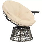 Outsunny Papasan - Sedia da esterno da 99 cm con vassoio laterale, sedia circolare imbottita girevole a 360° con cuscino spesso, struttura in acciaio per interni, patio, beige