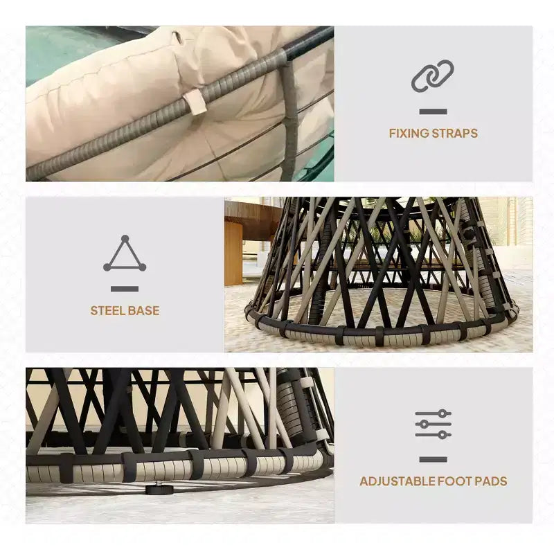 Outsunny Papasan - Sedia da esterno da 99 cm con vassoio laterale, sedia circolare imbottita girevole a 360° con cuscino spesso, struttura in acciaio per interni, patio, beige
