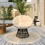 Outsunny Papasan - Sedia da esterno da 99 cm con vassoio laterale, sedia circolare imbottita girevole a 360° con cuscino spesso, struttura in acciaio per interni, patio, beige