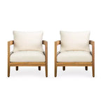 Christopher Knight Home Fawn, poltrona club moderna da esterno in legno di acacia con cuscini (set da 2), beige/teak
