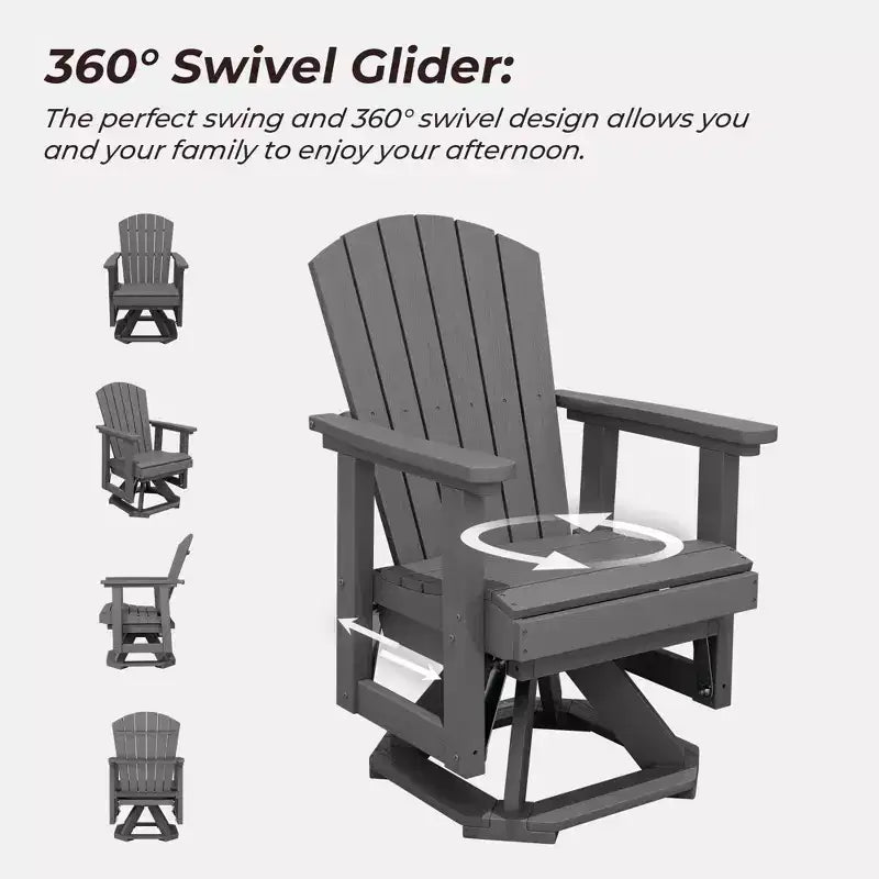 HYLEORY Adirondack Swivel Rocking Glider Chair, HDPE Resin Rocking Glider Chair