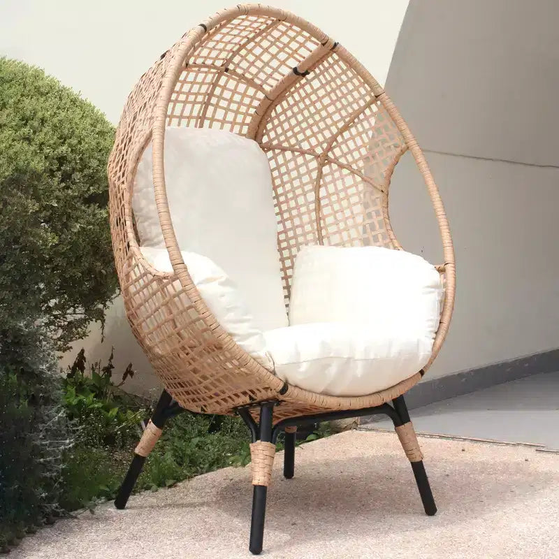 Whisen 37.4 in. W 1-Person PE Wicker Patio Egg Chair Patio Swings Chair with Cushion