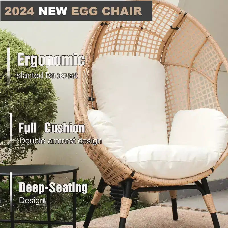 Whisen 37.4 in. W 1-Person PE Wicker Patio Egg Chair Patio Swings Chair with Cushion