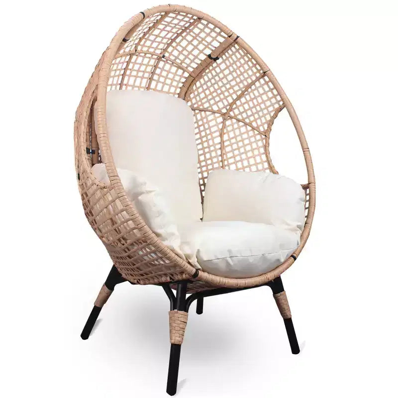 Whisen 37.4 in. W 1-Person PE Wicker Patio Egg Chair Patio Swings Chair with Cushion