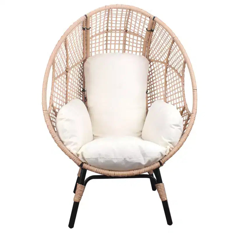 Whisen 37.4 in. W 1-Person PE Wicker Patio Egg Chair Patio Swings Chair with Cushion