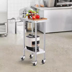 VEVOR 24 x 15 x 40 Inch Stainless Steel Work Table, Commercial Food Prep Worktable with Casters, Heavy Duty Prep Worktable, Metal Work Table