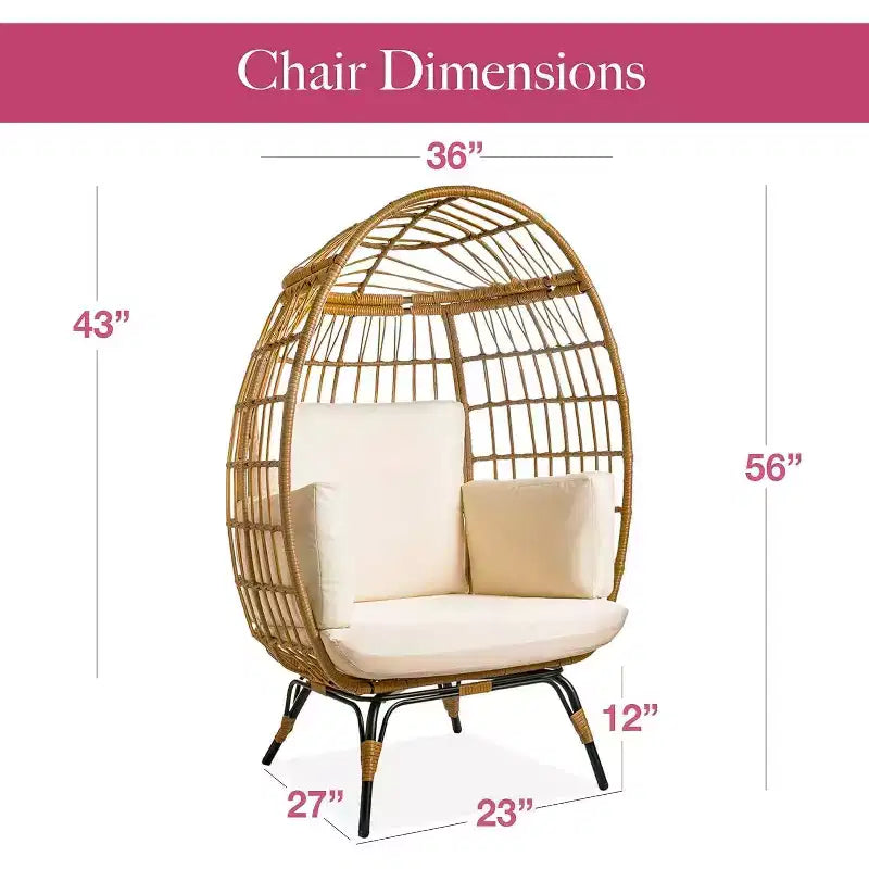 Wicker Egg Chair  PE Rattan Patio Chair with Steel Frame & Ivory Cushion  Perfect for Backyard, Balcony, Garden & Indoor Lounging MAPLE 99